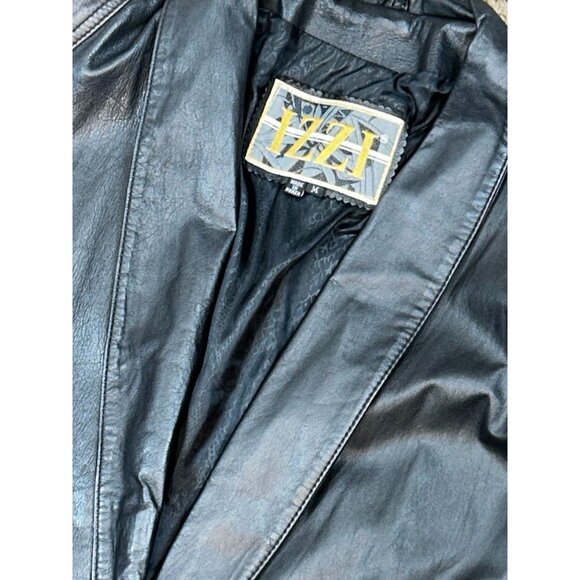 Izzi Womens VTG Leather Trench Coat Size M Black Film Noir Mafia - Picture 4 of 8
